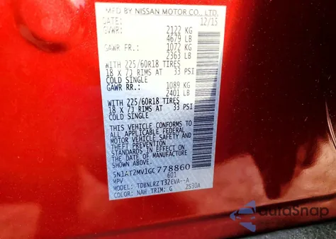 2016 Nissan Rogue S z USA, uszkodzony, nr VIN 5N1AT2MV1GC778860